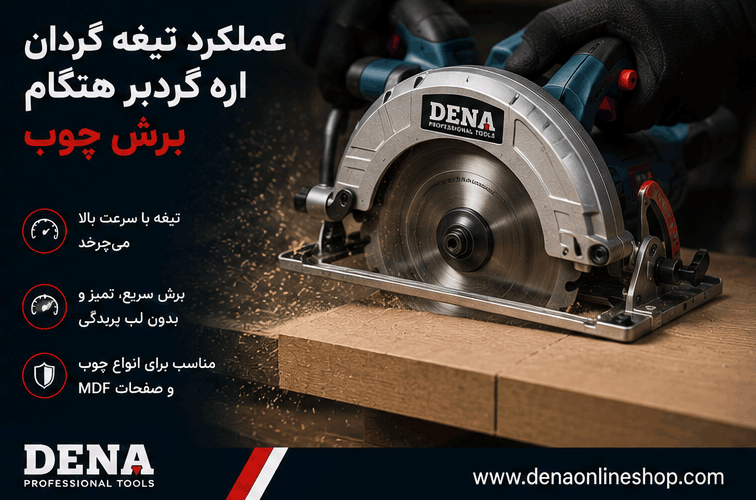 نمایش عملکرد تیغه گردان اره گردبر هنگام برش چوب