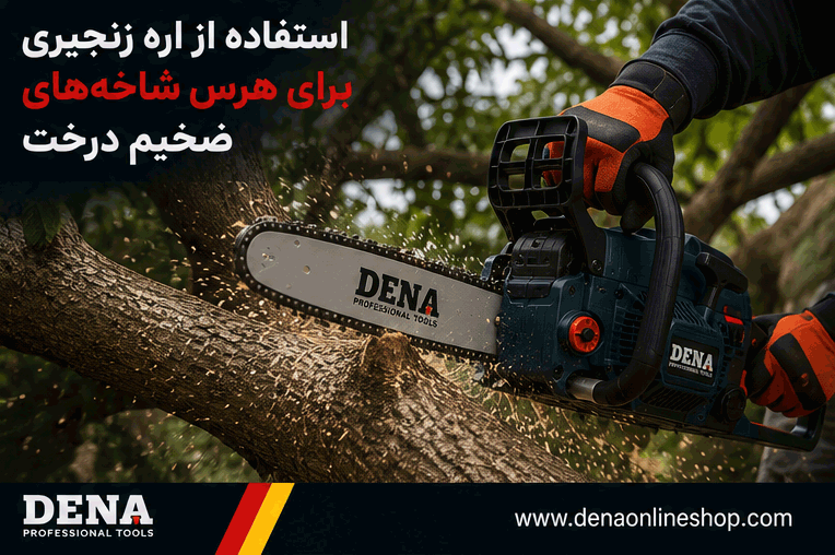 استفاده از اره زنجیری برای هرس شاخههای ضخیم درخت