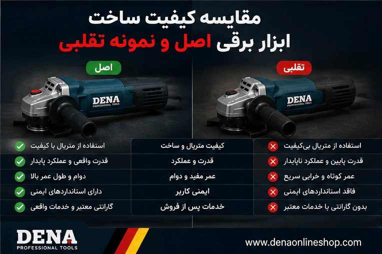 مقایسه کیفیت ساخت ابزار برقی اصل و نمونه تقلبی