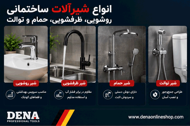 انواع شیر روشویی ظرفشویی حمام و توالت ساختمانی