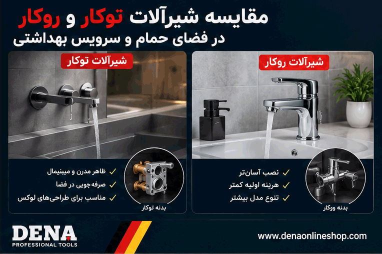 مقایسه شیرآلات توکار و روکار در فضای حمام و سرویس بهداشتی
